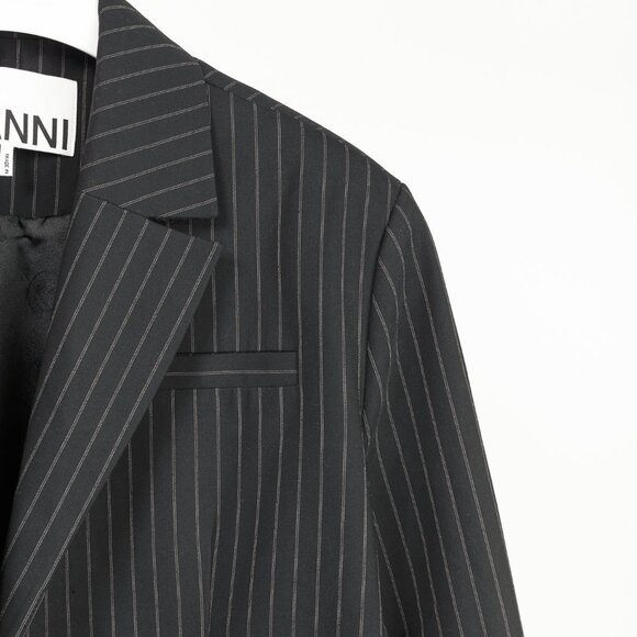 Ganni Black Pinstripe Oversized Blazer *MISSING BUTTONS* - Picture 5 of 13